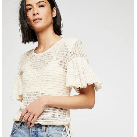 FREE PEOPLE Babes Only Open Weave Top Sweater Flutter Crochet - Picture 1 of 11